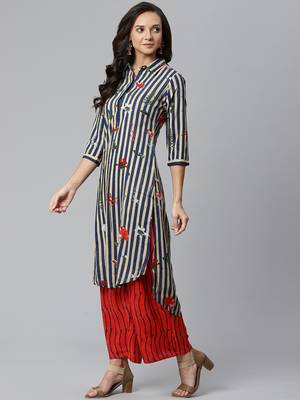 Shirt Collor High Low Hem, Striped Print Design, Kurta and Palazzo Set 3