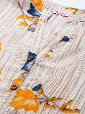 Beige and mustard yellow printed kurta with palazzos set 5