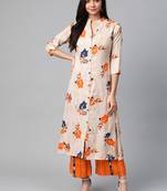 Cream-Coloured and orange floral print kurta with palazzos set