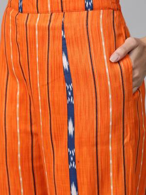 Cream-Coloured and orange floral print kurta with palazzos set 5