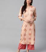 Peach-Coloured, red and golden printed kurta with palazzos set