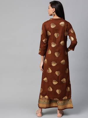 Brown and golden printed kurta with palazzos set 2