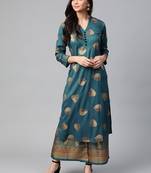 Teal blue and golden printed kurta with palazzos Set
