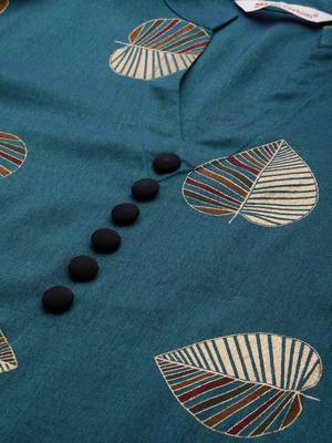 Teal blue and golden printed kurta with palazzos Set 5