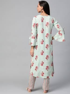 Sea green and maroon printed kurta with palazzos Set 2