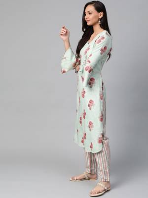 Sea green and maroon printed kurta with palazzos Set 3