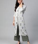 Grey and green printed layered kurta with palazzos set