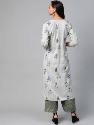 Grey and green printed layered kurta with palazzos set 2
