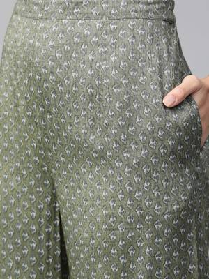 Grey and green printed layered kurta with palazzos set 4