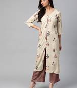 Cream-Coloured and maroon printed kurta with palazzos set