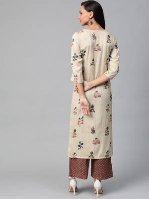 Cream-Coloured and maroon printed kurta with palazzos set 2