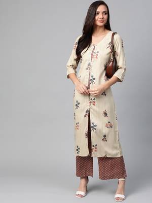 Cream-Coloured and maroon printed kurta with palazzos set 3