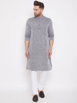 Grey woven cotton men-kurtas 1