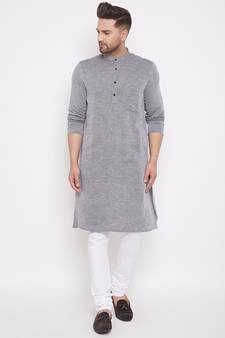 Grey woven cotton men-kurtas