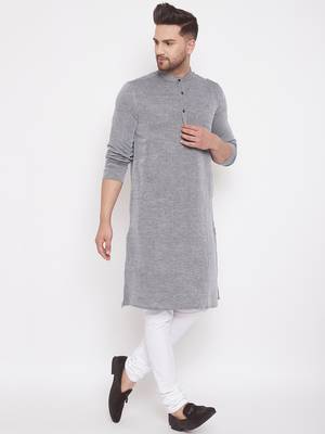 Grey woven cotton men-kurtas 3