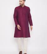 Maroon woven cotton men-kurtas