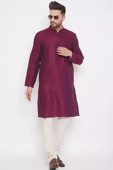 Maroon woven cotton men-kurtas
