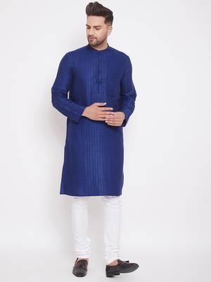 Blue woven cotton men-kurtas 1