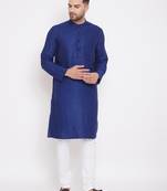 Blue woven cotton men-kurtas