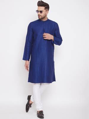 Blue woven cotton men-kurtas 2