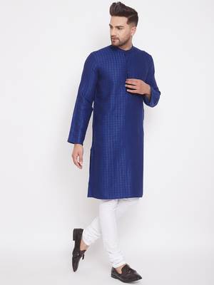 Blue woven cotton men-kurtas 3