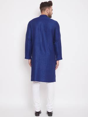 Blue woven cotton men-kurtas 4