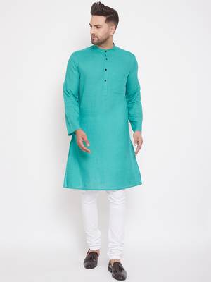 Green solid cotton men-kurtas 1