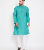 Green solid cotton men-kurtas