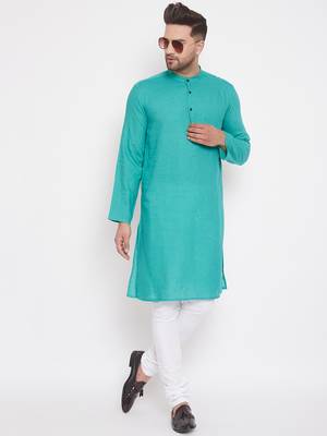 Green solid cotton men-kurtas 2