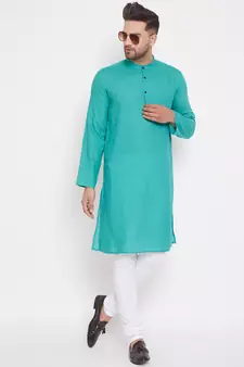 Green solid cotton men-kurtas
