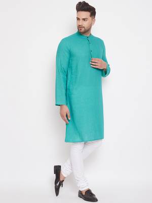 Green solid cotton men-kurtas 3