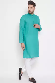 Green solid cotton men-kurtas