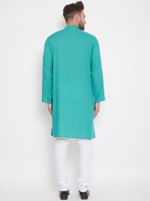 Green solid cotton men-kurtas 4
