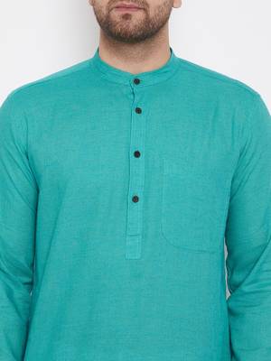 Green solid cotton men-kurtas 5