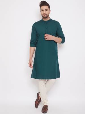 Green woven cotton men-kurtas 1