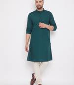Green woven cotton men-kurtas
