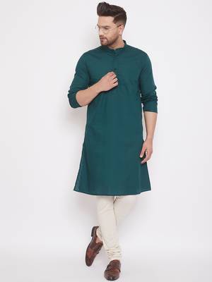 Green woven cotton men-kurtas 2