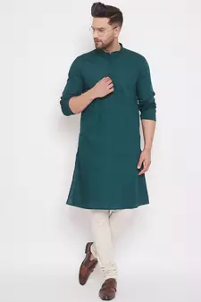 Green woven cotton men-kurtas