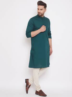 Green woven cotton men-kurtas 3