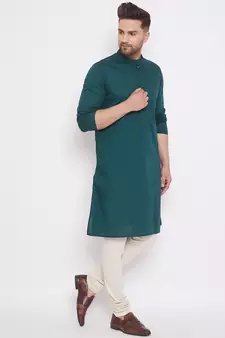 Green woven cotton men-kurtas