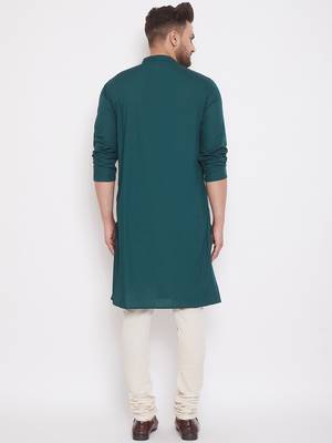 Green woven cotton men-kurtas 4