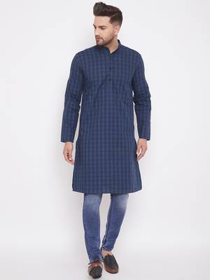 Blue woven cotton men-kurtas 1