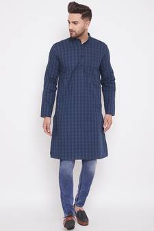 Blue woven cotton men-kurtas