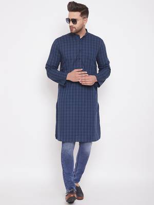 Blue woven cotton men-kurtas 2