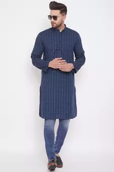 Blue woven cotton men-kurtas