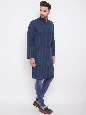 Blue woven cotton men-kurtas 3