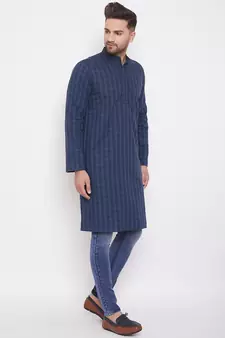 Blue woven cotton men-kurtas