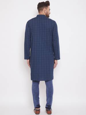 Blue woven cotton men-kurtas 4