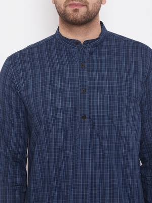 Blue woven cotton men-kurtas 5