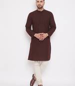 Brown solid cotton men-kurtas